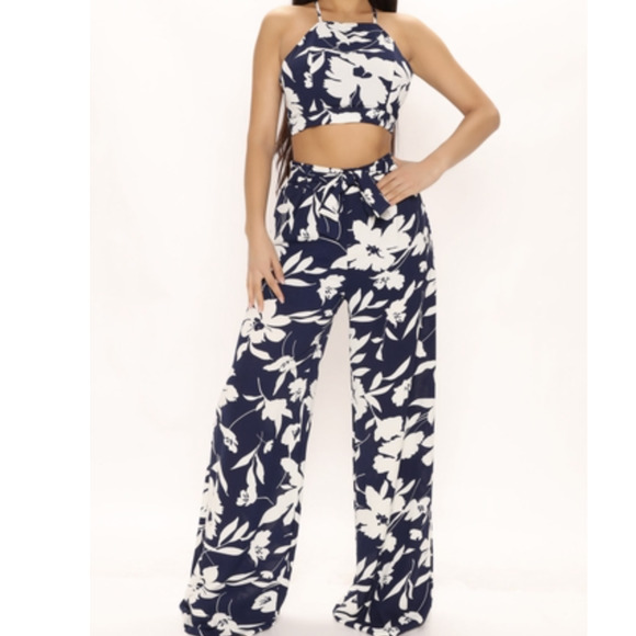 Fashion Nova Pants - Fashion Nova Going Outta Town Two Piece Pant Set Tropical Navy Print S Small